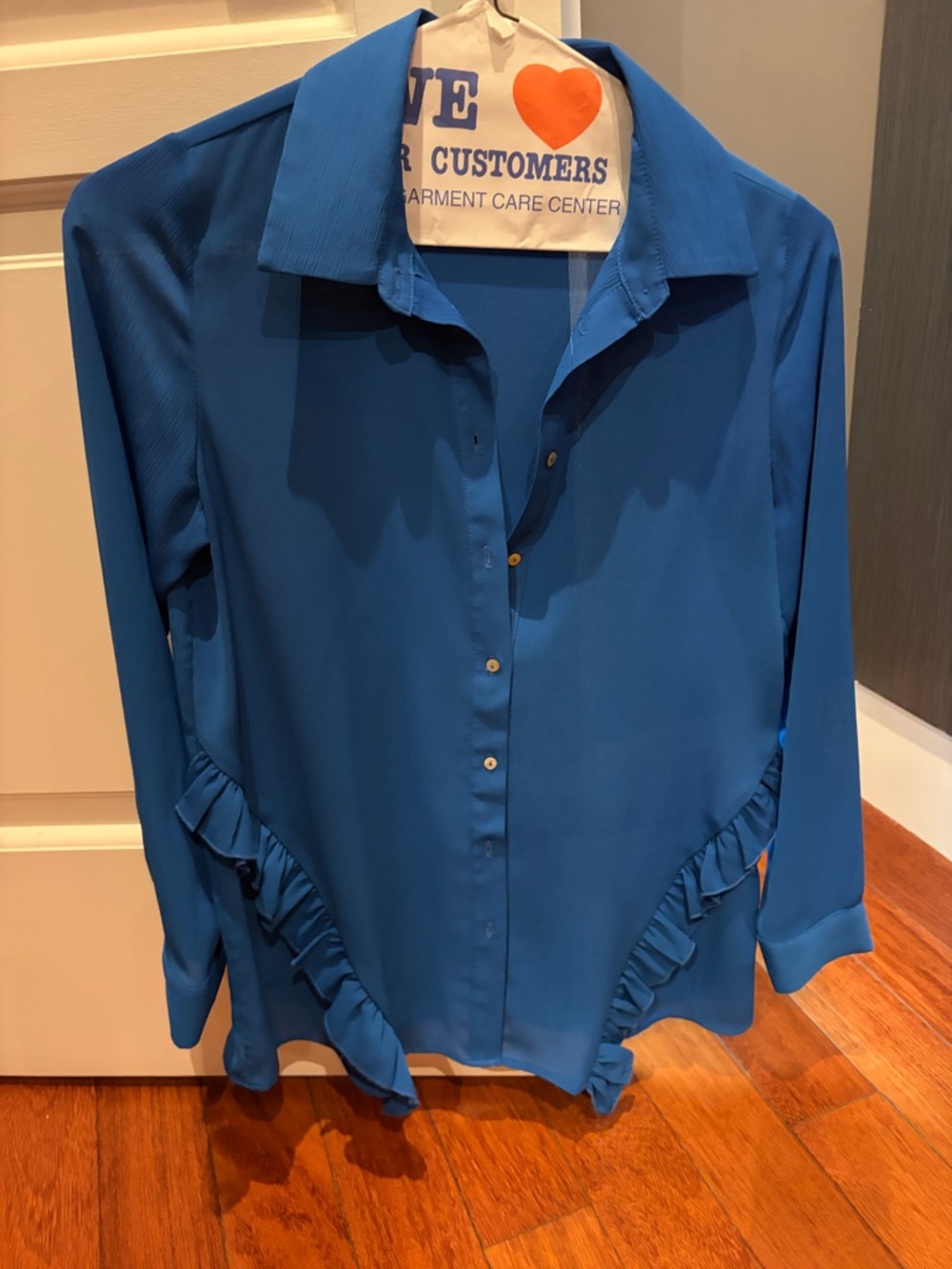 Zara Royal Blue Ruffle-Trim Button Front Blouse